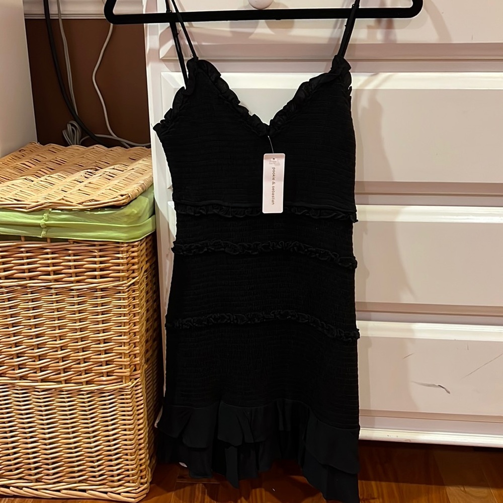Pookie and Sebastian black mini ruffle dress NEVER WORN!